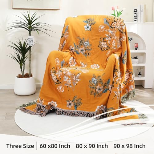 VANJOROY Boho Large Throw Blanket, 100% Organic Cotton Breathable Soft Bed Throw - Floral Bird Farmhouse Decor Blanket for Sofa Couch Chair Quilt and Gift. (Flower-Art, 91" x 98") - Image 4