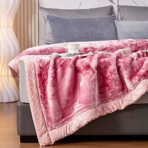 5.5 lbs Korean Faux Mink Fleece Throw 59×79 inch, Silky Soft and Warm, 2 Ply Reversible Raschel Pink Rose Throw. - Image 2