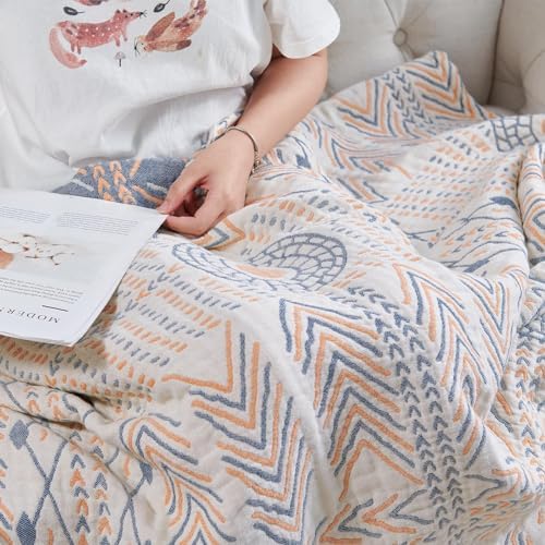 jinchan 100% Cotton Muslin Blanket Twin Boho Blanket 60x80 Orange Multi - Image 4