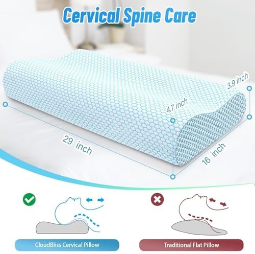 Neck Pillow for Sleeping, Ergonomic Cervical Bed Pillow, Blue Queen Size - Image 2