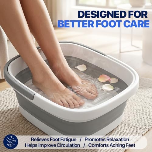 AllSett Health Collapsible Foot Bath – Advance Feet Soaking Tub with Portable Design and Handle – Foldable Pedicure Foot Spa Basin – Compact and Lightweight Soak Tub with Acupressure Points, White - Image 2
