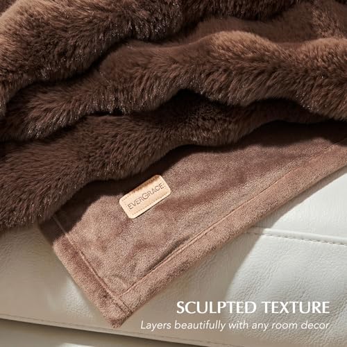 EverGrace Faux Rabbit Fur Bubble Throw Blanket, 60"x80", Chestnut - Image 5