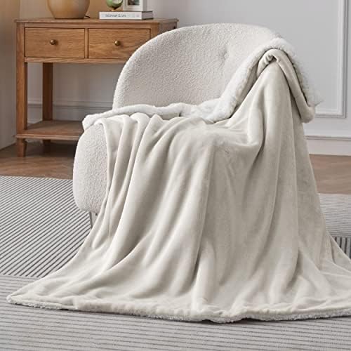 Bedsure GentleSoft Sherpa Fleece Twin Size Blanket for Couch, Non-Heated, Thick and Warm Throw for Women and Men, Soft Fuzzy Plush Twin Blanket for Winter, Linen, 60x80 Inches - Image 3
