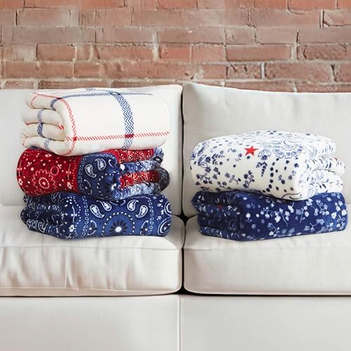 Lucky Brand 50" x 70" Plush Throw Blanket, Bandana White/Navy - Image 6