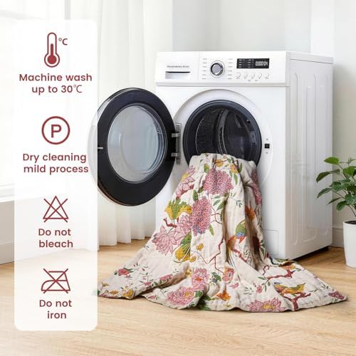 MSGKV Boho Throw Blanket 60"x80" Cotton Chinoiserie Bird Blanket for Couch - Image 6