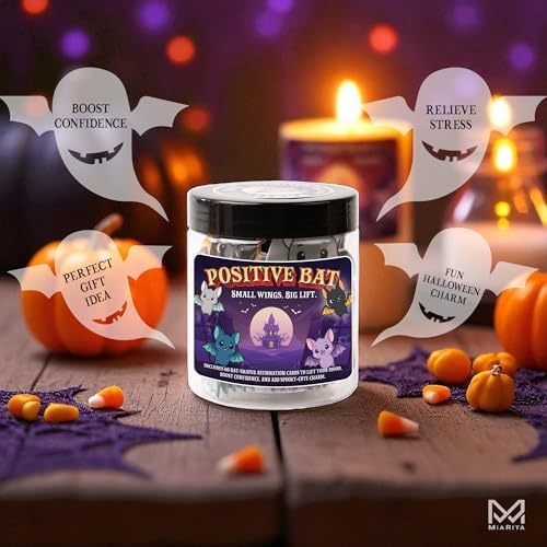 Positive Bat Jar, 60 Bat-Shaped Affirmation Cards, Cute Spooky Self Care, for Women & Teens, Halloween Basket Stuffers for Adults, Boo Basket Stuffers for Women - Image 2