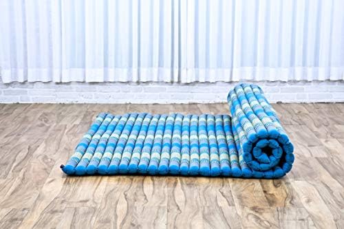 Leewadee - Foldable Floor Mattress - Japanese Roll Up Futon -Trifold Tatami Mat- Guest Floor Bed - Camping Mattress - Thai Massage Mat, Kapok Filled, 75 x 57 inches, Light Blue - Image 6