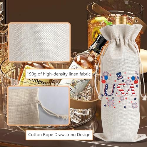1Pcs USA Wine Gifts Bag 4th of July Independence Day Wine Bag, Celebrate New Chapter with 1Pcs Kraft Blessing Cards and natural jute rope - Image 3