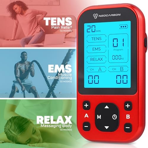 NEOCARBON TENS Unit Muscle Stimulator Pro for Back Pain Relief, Red - Image 3