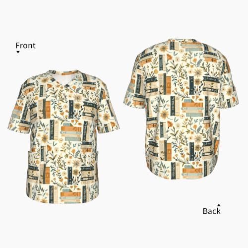Men's Scrub Top,V-Neck Spill Wrinkle Resistant,3 Pockets-Book Lover (1) - Image 4