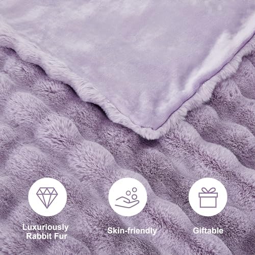 DREAMNINE Soft Faux Bubble Rabbit Fur Blanket Twin Size, Thick Cozy Decorative Warm Fuzzy Fur Blanket for Bed Couch Sofa Chair Bedroom Living Room Dorm Gift, 60 * 70 Inches, Lilac Purple - Image 4