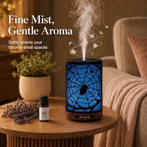 Essential Oil Diffuser 120ML Metal Aromatherapy Diffuser with Timer, Cool Mist Humidifier with Auto Shut-Off & 7 Color Lights for Home Office Spa (Spider Web) - Image 6