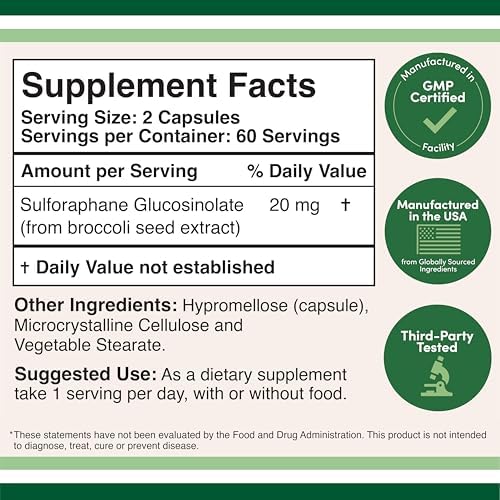 Sulforaphane Glucosinolate 20mg, Antioxidant + Detox, 120 Capsules - Image 2