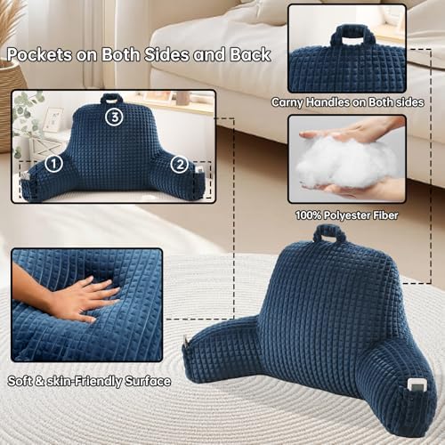 Reading Pillow with Arms for Bed Sitting,Blue Flannel - Image 5