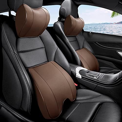 Memory Foam PU Leather Lumbar Pillow - Car Middle/Lower Back Support Pillow - Suitable for Car Seats, Office Chairs, Recliners, etc. (Brown) - Image 3