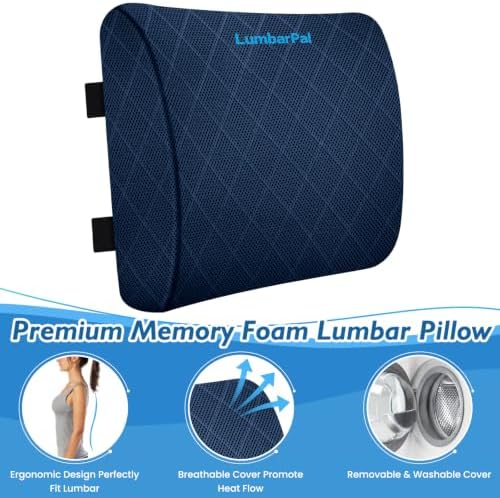 Lumbar Support Pillow for Office Chair, Back Support, Memory Foam, Blue - Image 3