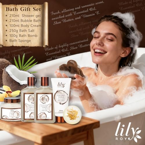 Coconut Vanilla Spa Gifts, 7Pcs Perfect Spa Gift Baskets for Women & Men - Image 5