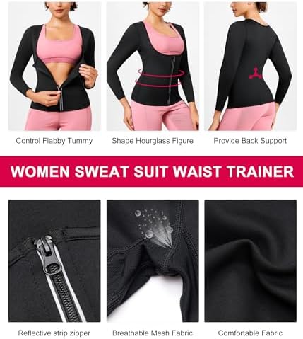 Gotoly Women Waist Trainer Hot Neoprene Shirt Sauna Suit Sweat Body Shaper Jacket Top Zipper Long Sleeve - Image 3