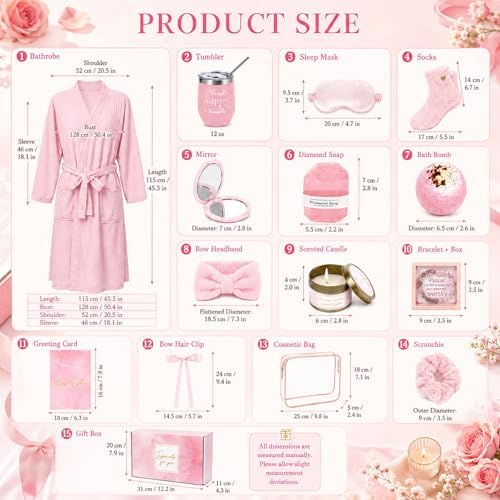 gisgfim 14 Pcs Birthday Gifts for Women, Relaxing SPA Robe Sets (Pink) - Image 2