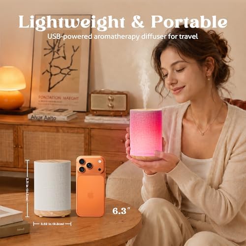Essential Oil Diffuser with Fabric Cover & Lamp,Small Portable Aroma Diffuser for Home 120ml, Ultrasonic Aromatherapy Oil Diffuser with 7 Colors LED, Auto Shut-Off, Mini Humidifier for Bedroom,Plug In - Image 2