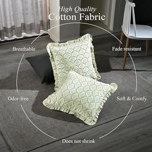 CPC Fern Regal Hand Block Print 100% Cotton Ruffle Throw Pillow Cover 24x24 inch with Hidden Zipper Decorative for Couch, Bed, Sofa, Farmhouse, Cottagecore Decor Gift Christmas Fall Thanksgiving - Image 4