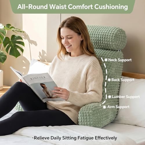 Reading Pillow for Bed with Adjustable Neck Support,XXL Green Flannel - Image 2