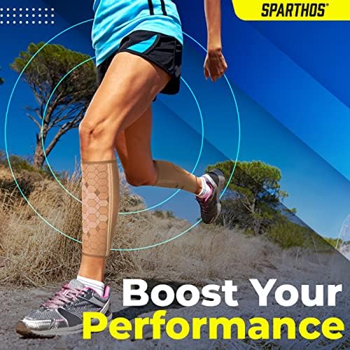 Sparthos Calf Compression Sleeves, Shin Splint Relief Men, Women - Beige-XL - Image 2