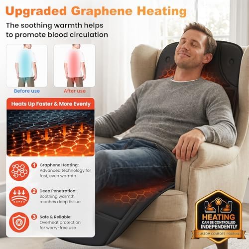 CILI Massage Mat Full Body,Massager Chair Pad,10 Vibration Motors & 5 Massage Modes,Back Massager for Bed,Massage Mattress Pad for Back,Heating Pad with Auto Shut Off - Image 4