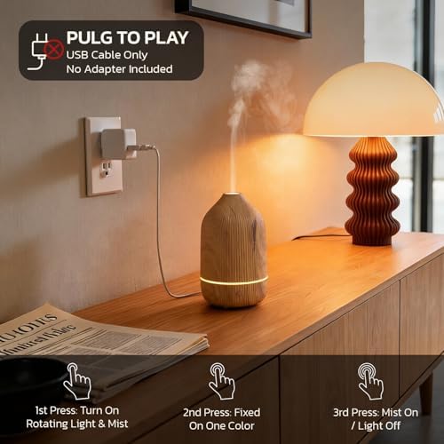 Essential Oil Diffuser, 100ml Aromatherapy Diffuser, Mini Ultrasonic Diffuser for Essential Oil, Home, Office, Cool Mist Humidifier with 7 Led Light, Auto Shut-Off, Wood Grain - Image 3