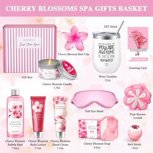 Gifts for Women Birthday Spa Gifts Set- 10 Pcs Christmas Valentine's Mother's Day Gift and Cherry Blossoms Self Care Package Gifts Women, Relaxing Gifts Basket - Image 2