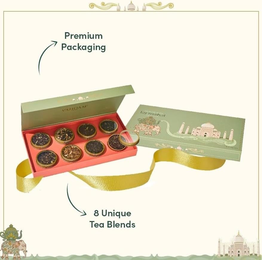 VAHDAM, Weekend In Taj Mahal Tea Gift Set Travel Edition Gift Box | 8 Varieties - Chai, Black, Herbal Tea | Gluten Free, Non GMO | Gifts for Women & Men - Image 5