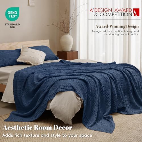 PHF Lightweight 100% Cotton Waffle Blanket for Bed, King, Blue Sapphire - Image 6