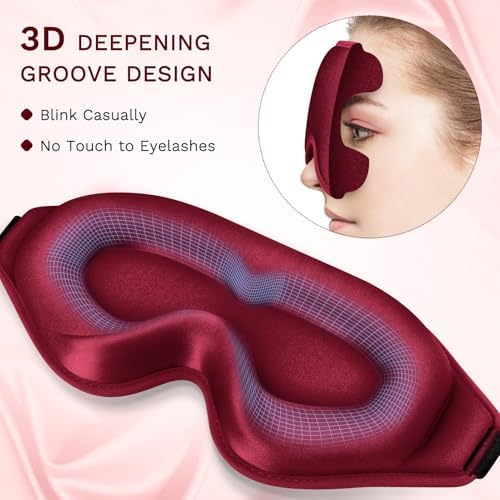 FlyCoco 99% Fully Block Out Light Eye Sleep Mask, 3D Deep Contoured Eyes Cover Zero Pressure, Long Lash Extension Eyes Mask with Adjustable Straps for Sleeping Travel Home Nap Rest Women Men (Red) - Image 5
