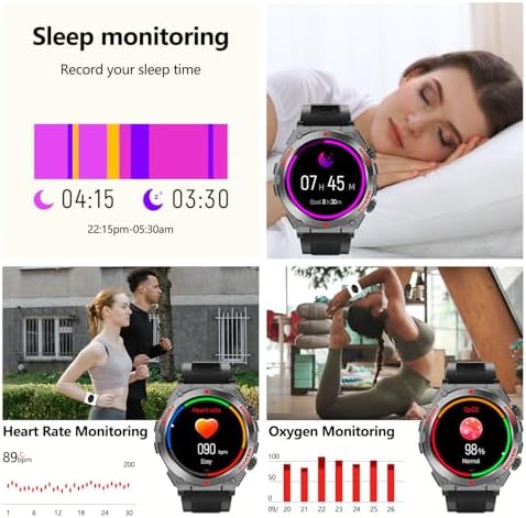Military Smart Watch,1.52-Inch Smartwatch with Text and Call,24/7Heart Rate Sleep Monitor,Blood Oxygen,and Activity Trackers-Compatible with iPhone and Android,for Men and Women (Black up, 1.52) - Image 2