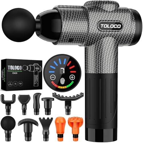 TOLOCO Massage Gun, Deep Tissue Back Massage for Athletes for Pain Relief, Percussion Massager with 10 Massages Heads & Silent Brushless Motor, Fathers Day Dad Gifts, Carbon by TOLOCO