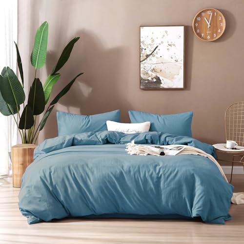 F.Y.Dreams 100% Washed Cotton Duvet Cover for Weighted Blanket 80x87 inches with 16 Ties, Zipper on Long Side/Slate Blue/Just Duvet Cover by FYDreams