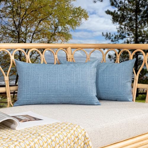 Kevin Textile Outdoor Waterproof 12”x20” Pillow Covers 2 Pack, Light Blue by KevinTextile