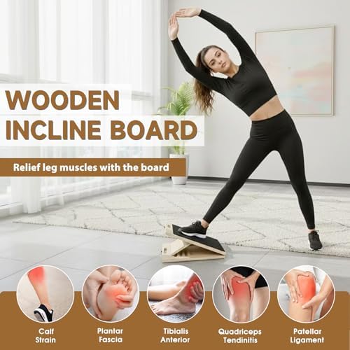 Adjustable Wooden Slant Board for Calf Stretching, 5-Level Incline Board for Ankle Mobility, Leg Stretching & Balance Training, Non-Slip Calf Stretcher for Physical Therapy, Yoga, Fitness & Home Gym - Image 6