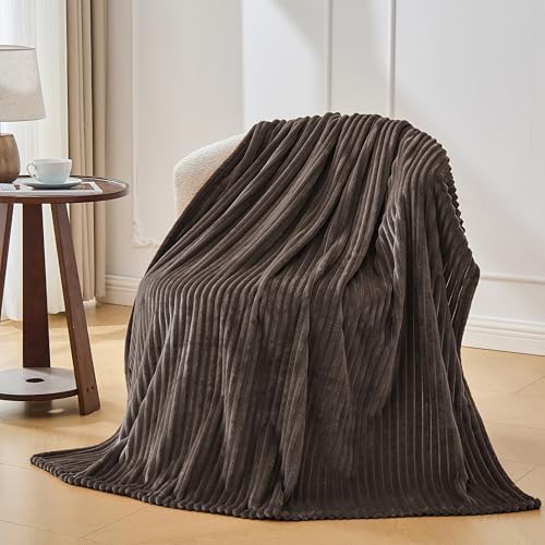Bnuitland Brown Fleece Throw Blanket, 300GSM Soft Warm Cozy Fluffy Throw for Babys & Pets, Stripe Pattern 50"x40", All Season Sofa Bed Blanket for Home Decor - Image 2