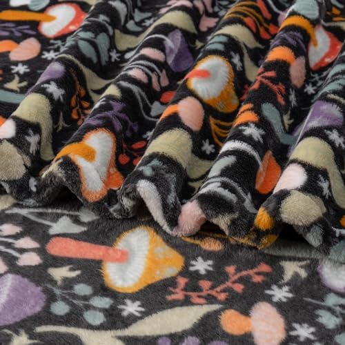 Berkshire Blanket-Classic Heavyweight Warm Soft Printed VelvetLoft® Plush Blanket, King Size Soft Fuzzy Blanket for Couch Sofa Bed, Mushroom Cutie Charcoal, 90in x 108in - Image 6
