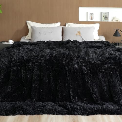 Pawque Faux Fur Sherpa Fleece Throw Blankets King Size 90x108 Inches, Black by Pawque