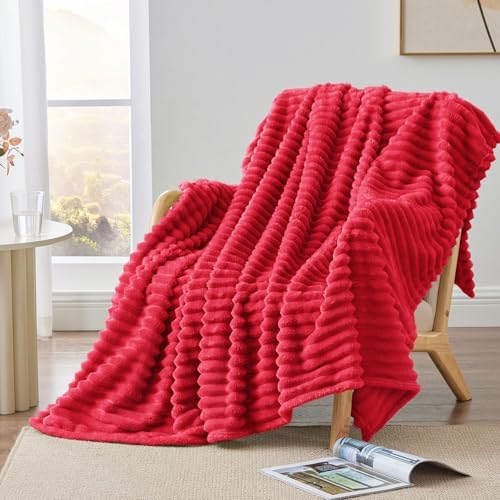 BEDELITE Ribbed Twin Blanket for Couch & Bed, Red, 60"x80" - Image 2