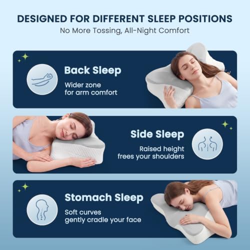 Sweetcrispy Queen Cervical Pillow for Neck and Shoulder - 2 Pack Ergonomic Memory Foam Pillows, Contour Side Sleeper for Adults, Cooling Orthopedic Neck Support for Back Stomach Sleepers, Grey - Image 4