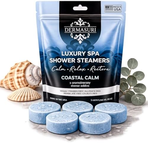 Dermasuri Shower Steamers Aromatherapy, Coastal Calm Shower Tablets by Dermasuri