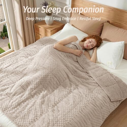 Wemore Sherpa Fleece Weighted Blanket for Adults, 60" x 80" 15 lbs Beige - Image 5