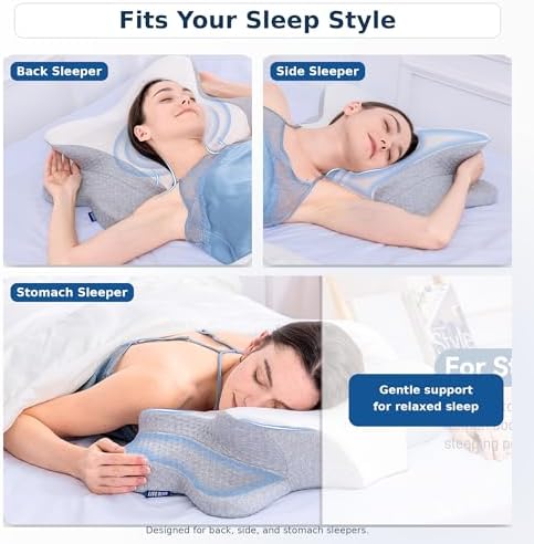 Cervical Neck Pillow - Memory Foam Pillow for Pain Relief Sleeping, Ergonomic Neck Support Contour Pillows for Side Back Stomach Sleepers,Orthopedic Breathable Pillowcase (Grey White) - Image 3