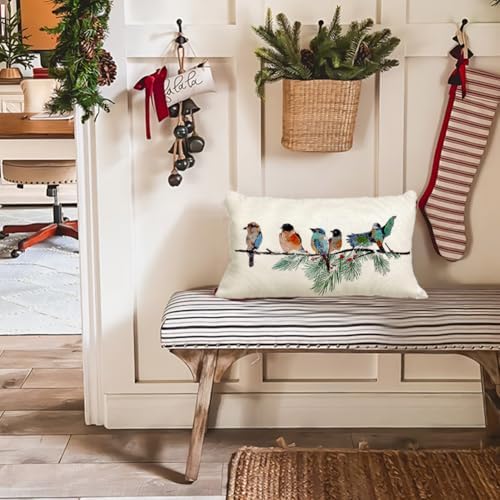 RABUSOFA Christmas Pillow Covers 12x20 Inch Birds Christmas Decorations Christmas Winter Lumbar Throw Pillow Cases Xmas Outdoor Birds Decor Decorative Pillows for Couch Holiday Teal - Image 3