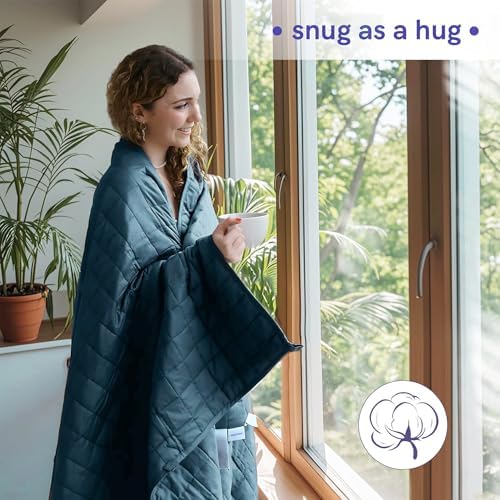 YnM Exclusive Weighted Blanket, Soothing Cotton, Smallest Compartments, Bed Blanket for One Person of 190lbs, Ideal for Queen/King Bed (60x80 Inches, 20 Pounds, Peacock/Grey Reversible) - Image 3