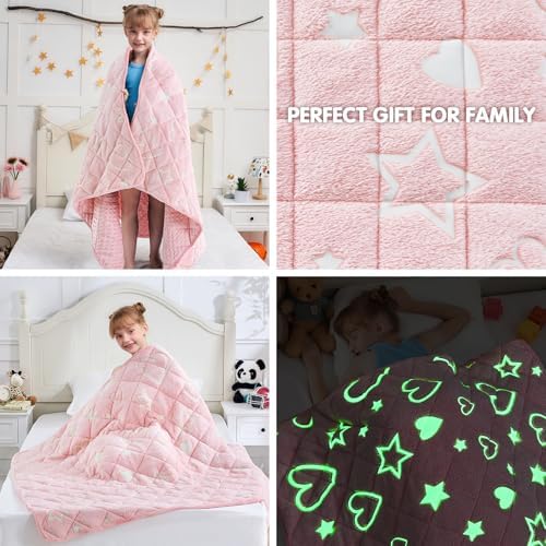 yescool Weighted Blanket 10 Pounds Weighted Lap Blanket, Pink Glow in The Dark Heart Twin Blanket, Warm Minky Weighted Throw Blanket Gifts for 80-110lbs, 40"x60" - Image 6
