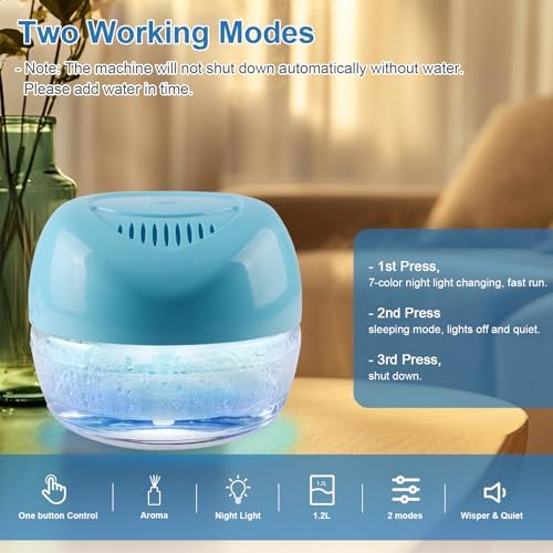 Water-Based Purifier Air Washer, Air Revitalizer & Freshener, Air Fresher with 7 LED Color Changing Light for Rooms (Blue) - Image 5
